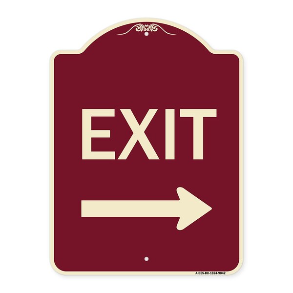 Designer Series-Exit With Right Arrow, Burgungy Heavy-Gauge Aluminum, 24" H, 18" L, BU-1824-9842